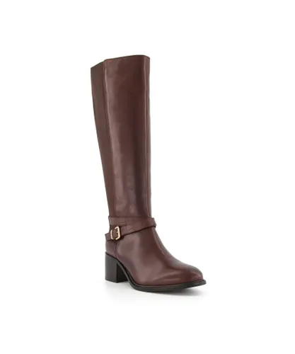 Dune London Womens TILDINGS Ankle-Strap Knee-High Boots - Brown Leather (archived)