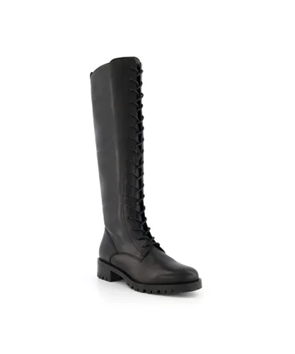 Dune London Womens TRAILE Lace-Up Leather Calf Boots - Black