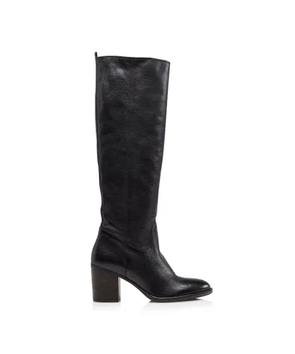 Dune London Womens TROOP Mid Block Heel Knee High Boots - Black Leather