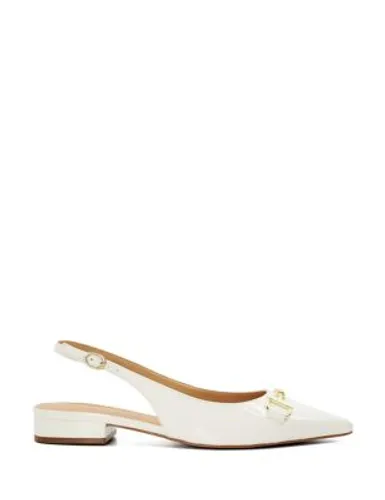 Dune London Womens Wide Fit Buckle Flat Slingback Shoes - 3 - White, White,Black