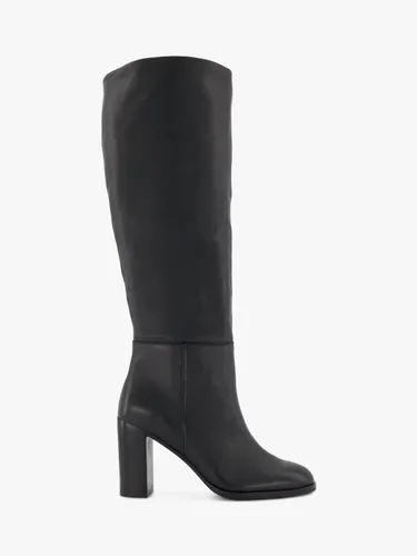 Dune Sisily Leather Block Heel Knee High Boots, Black - Black-leather - Female