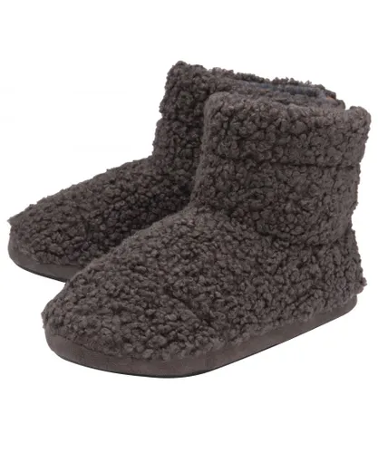Dunlop - Mens Furry Sherpa Memory Foam Slipper Boots (8, Charcoal)