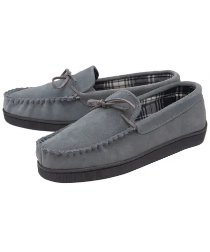 Dunlop - Mens Real Suede Leather Fleece Lined Moccasin Slippers (12, Grey)