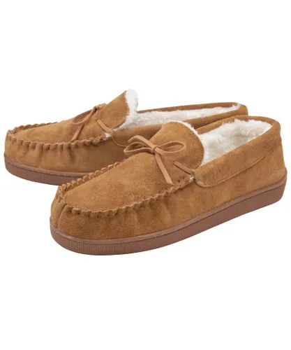 Dunlop - Mens Real Suede Leather Fleece Lined Moccasin Slippers (9, Dark Brown)