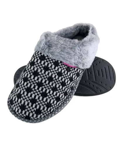 Dunlop Womens - Ladies Cute Cosy Plush Memory Foam Knitted Slippers With Open Back Mules - Black