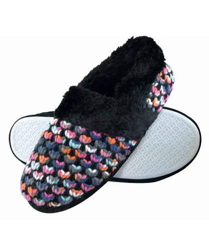 Dunlop Womens - Ladies Cute Fluffy Plush Winter Warm Luxury Comfort Knitted House Slippers - Black