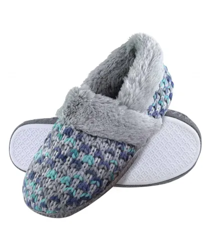 Dunlop Womens - Ladies Cute Fluffy Plush Winter Warm Luxury Comfort Knitted House Slippers - Grey
