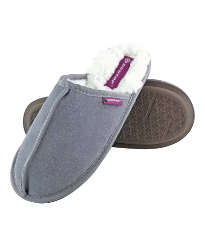 Dunlop Womens - Ladies Winter Warm Cute Plush Comfy Mules Suede Slippers - Grey