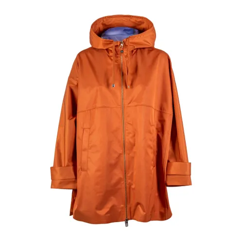 Duno , 3-Layer Technical Fabric Hooded Mantle with Zipper Closure ,Orange female, Sizes: