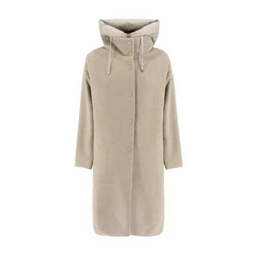 Duno , Beige Wool Coat with Adjustable Collar and Detachable Bib ,Beige female, Sizes: