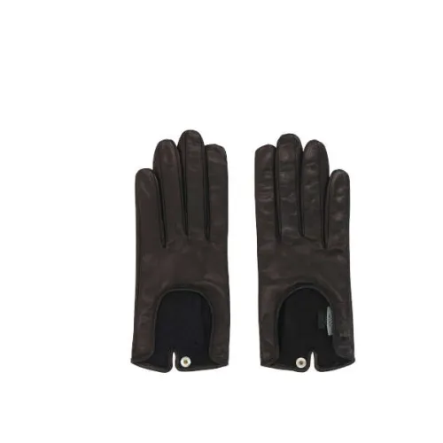 Durazzi Milano , Black Leather Gloves with Front Opening ,Black female, Sizes: