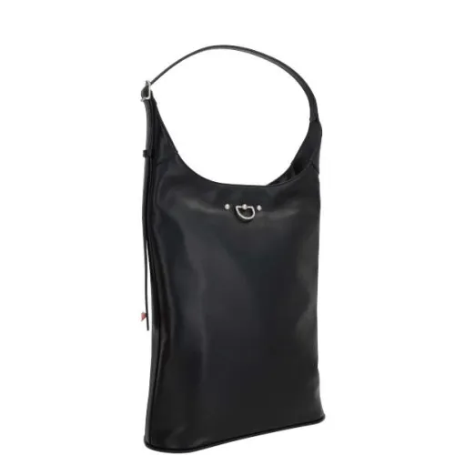 Durazzi Milano , Black Leather Shoulder Bag with Silver Hardware ,Black female, Sizes: ONE SIZE