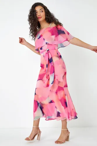 Dusk Fashion Abstract Overlay Chiffon Maxi Dress in Pink 10 female