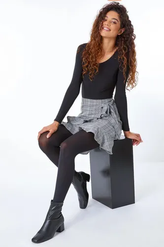 Dusk Fashion Check Print Asymmetric Frill Detail Skirt in Grey female