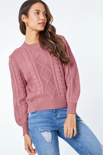 Dusk Fashion Crew Neck Cable Knit Jumper in Rose 16 female