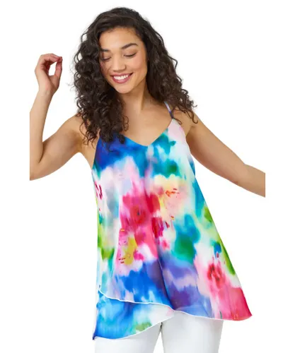 Dusk Womens Abstract Print Double Layer Cami Top - Blue