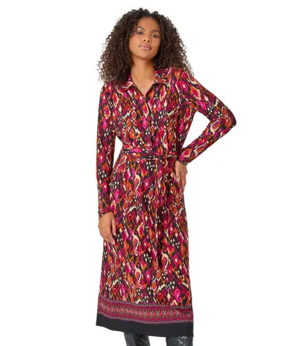 Dusk Womens Aztec Print Midi Stretch Shirt Dress - Pink