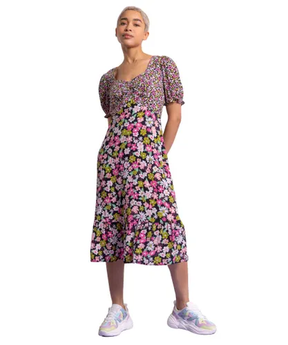 Dusk Womens Contrast Floral Print Tea Dress - Pink