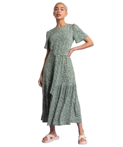 Dusk Womens Ditsy Daisy Print Belted Dress - Green