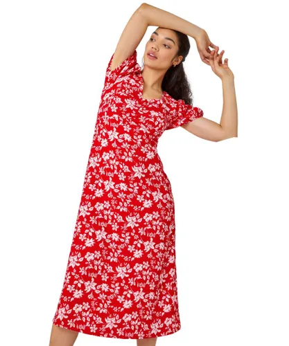 Dusk Womens Ditsy Floral Print Lace Back Midi Dress - Red