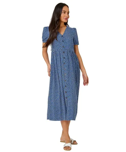 Dusk Womens Ditsy Spot Button Through Midi Dress - Blue