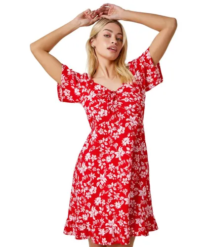 Dusk Womens Floral Print Frill Hem Mini Dress - Red