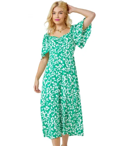 Dusk Womens Floral Print Ruched Midi Dress - Green