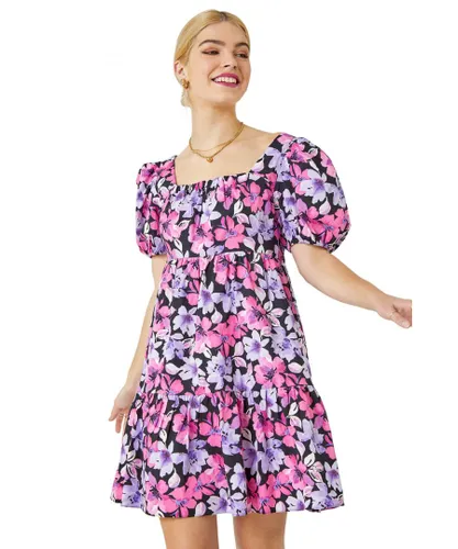 Dusk Womens Floral Print Shirred Smock Dress - Pink