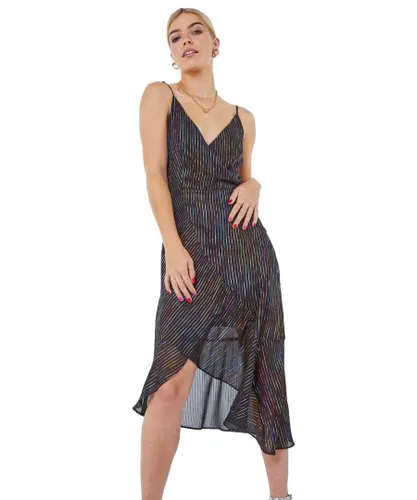 Dusk Womens Metallic Stripe Frill Hem Midi Dress - Multicolour