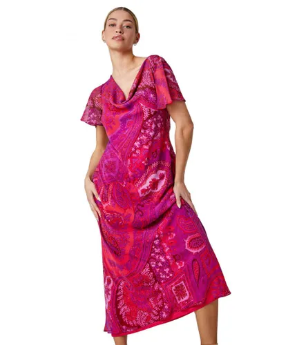 Dusk Womens Paisley Print Cowl Neck Dress - Purple