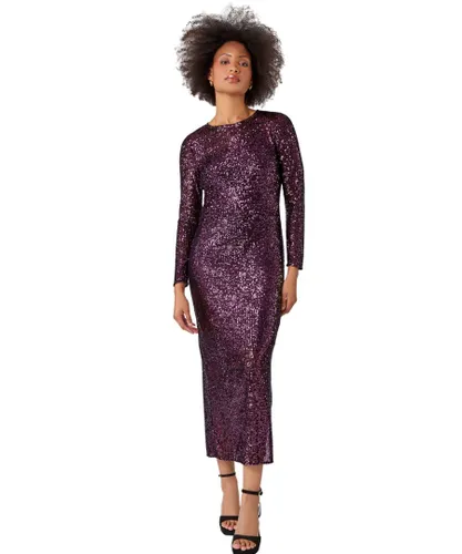 Dusk Womens Sequin Embellished Midi Stretch Dress - Purple