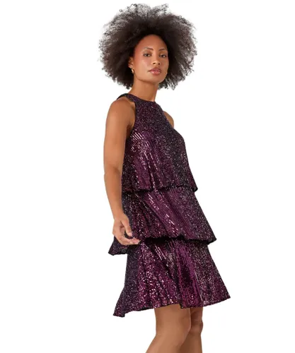 Dusk Womens Sequin Embellished Tiered Stretch Dress - Purple