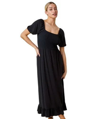 Dusk Womens Shirred Frill Hem Stretch Dress - Black