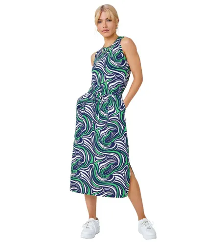 Dusk Womens Sleeveless Swirl Print Midi Dress - Green