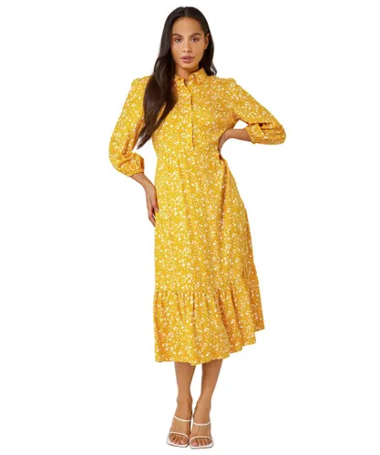 Dusk Womens Spot Print Tiered Shirt Dress - Yellow