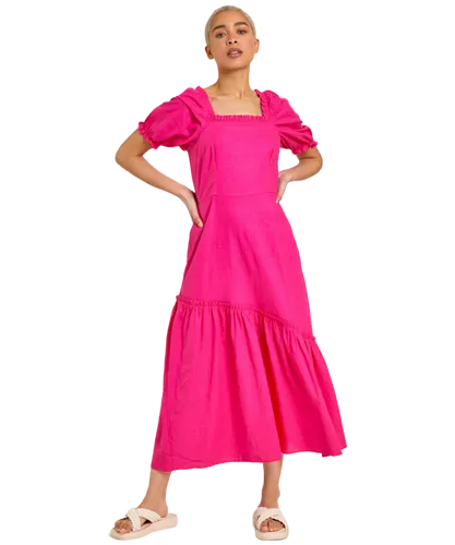 Dusk Womens Square Neck Asymmetric Tiered Midi Dress - Pink