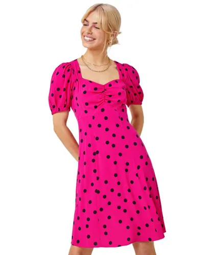 Dusk Womens Sweetheart Neck Polka Dot Dress - Pink