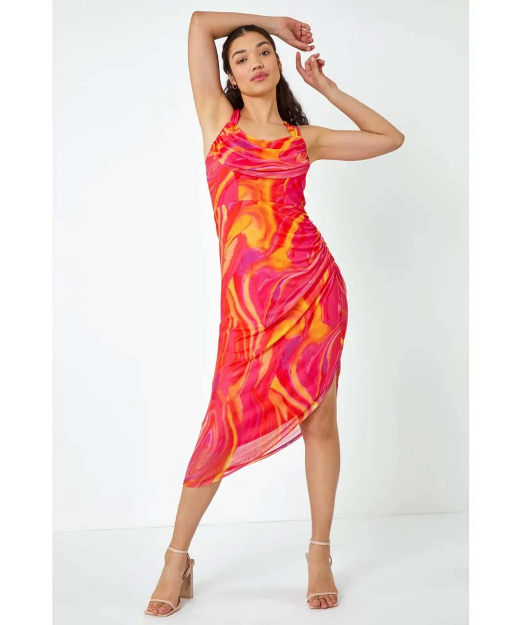 Dusk Womens Swirl Print Ruched Stretch Dress - Pink