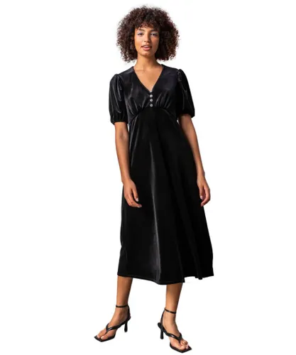 Dusk Womens Velvet Button Detail Fit & Flare Dress - Black