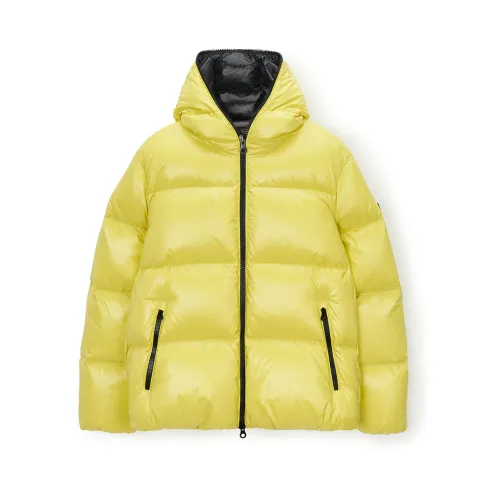 Duvetica , Yellow Hooded Down Jacket for Men ,Yellow male, Sizes: