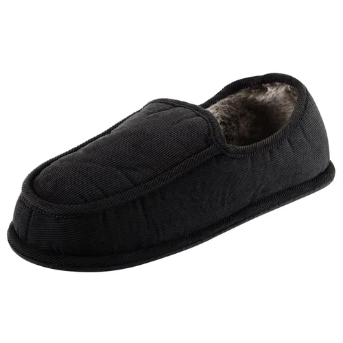 E G O Mens Cord Full Slippers With Soft Faux Fur Lining &