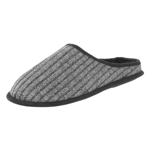 E G O Mens Slippers Mule Style Grey Ribbed Knitted Upper