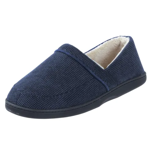 E G O Mens Slippers Traditional Style Navy Blue Cord Fabric