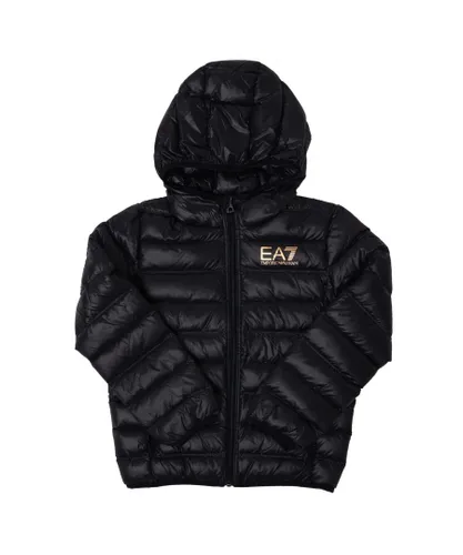 EA7 Boys Boy's Emporio Armani Core ID Down Hooded Jacket in Black Gold