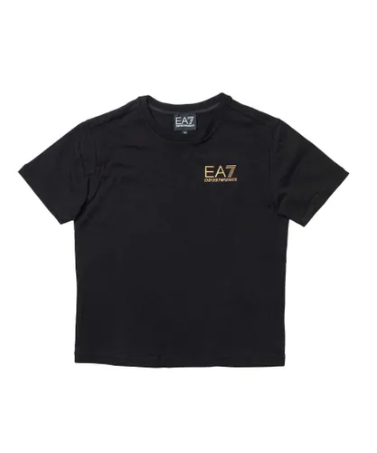 EA7 Boys Boy's Emporio Armani Juniors Core ID T-Shirt in Black Gold Cotton