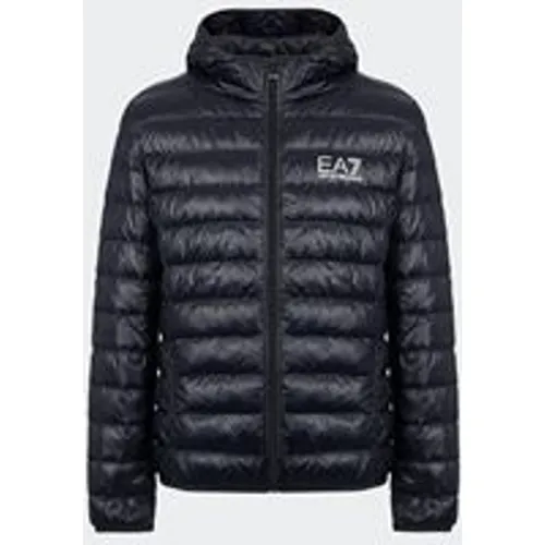 EA7 Emporio Armani Men's Packable Hooded Core Identity Puffer Jacket in Navy