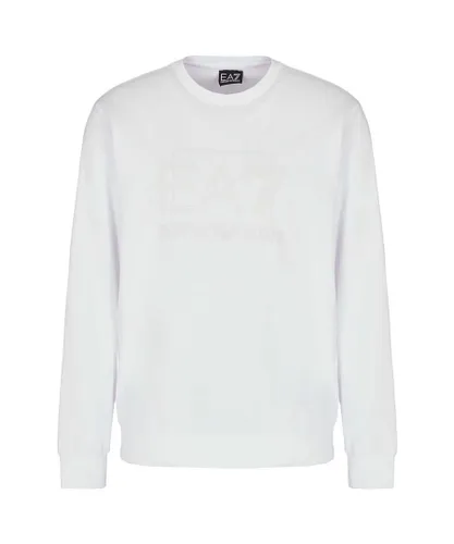 EA7 Mens Box Logo White Sweatshirt Cotton