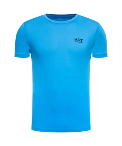 EA7 Mens Brand Chest Logo Bright Blue V-Neck T-Shirt Cotton