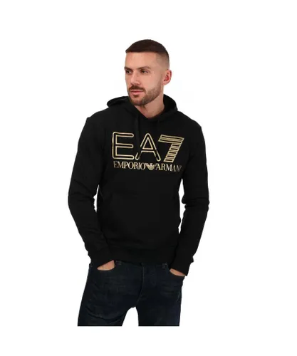 EA7 Mens Emporio Armani Logo Print Hoody in Black Cotton