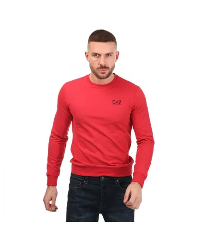 EA7 Mens Emporio Armani Small Logo Crew Neck Sweatshirt in Red Cotton